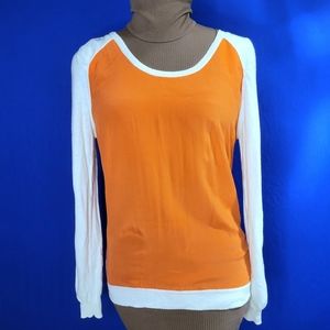 Sandro coral silk and cream cashmere shirt